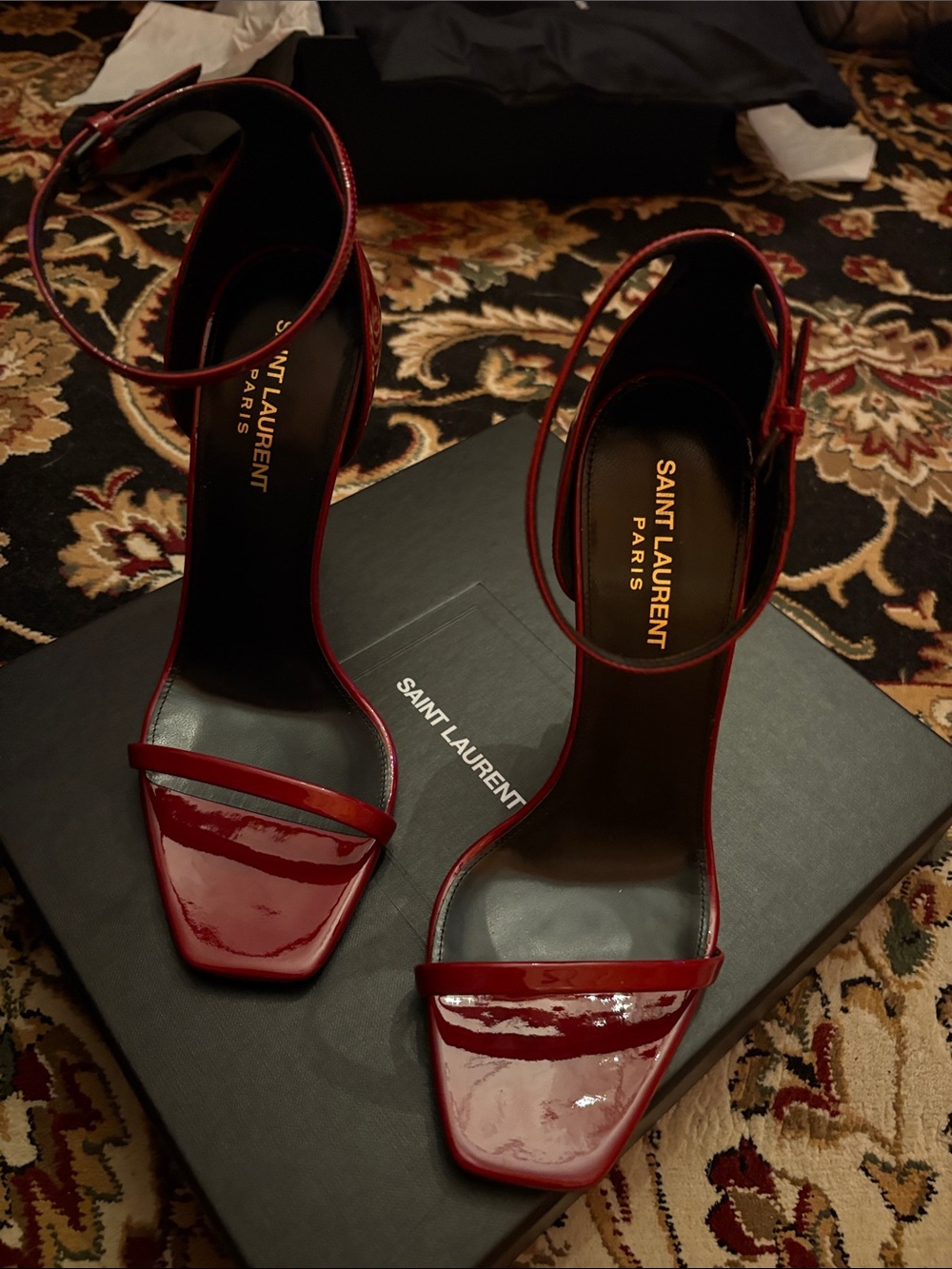 Saint Laurent Red Patent Leather Strappy Sandals - Picture 4 of 9